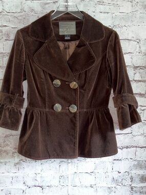 mac & jac Chocolate Brown Velvet Double-Breasted Peplum Jacket